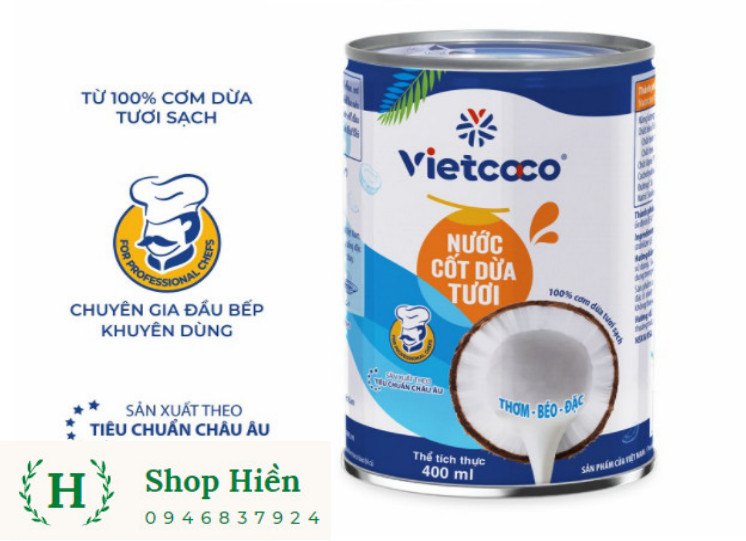 Combo 4 hộp nước cốt dừa tươi vietcoco lon 400ml