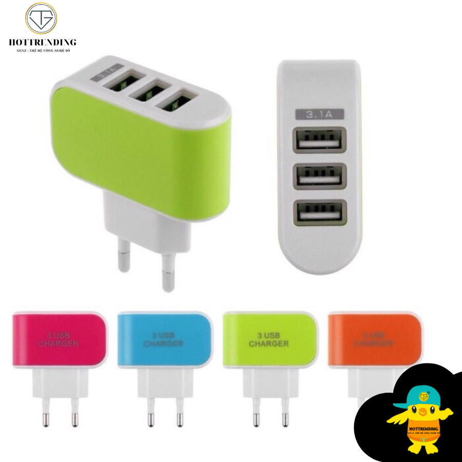 Cốc sạc 3 cổng USB sạc nhanh 3.1A dành cho điện thoại máy ảnh máy nghe nhạc
