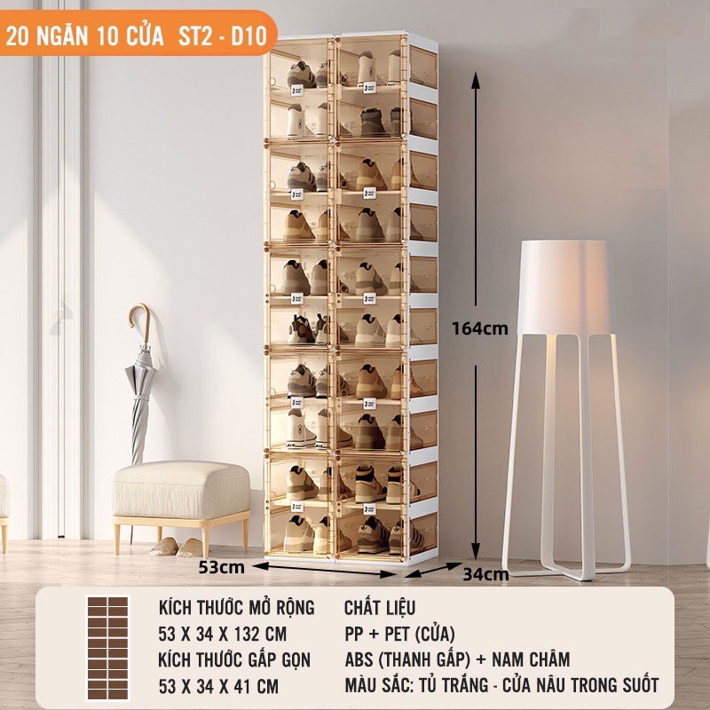 Tủ để giày dép gấp gọn antbox 20 giá để giày gấp gọn tiện lợi, kệ để đồ đa năng, tủ giày nắp nhựa cứng trong suốt