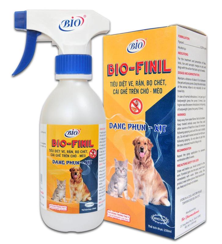 BIO- FINIL 250ml dạng xịt sạch ve, rận, bọ chét, cái ghẻ trên chó mèo