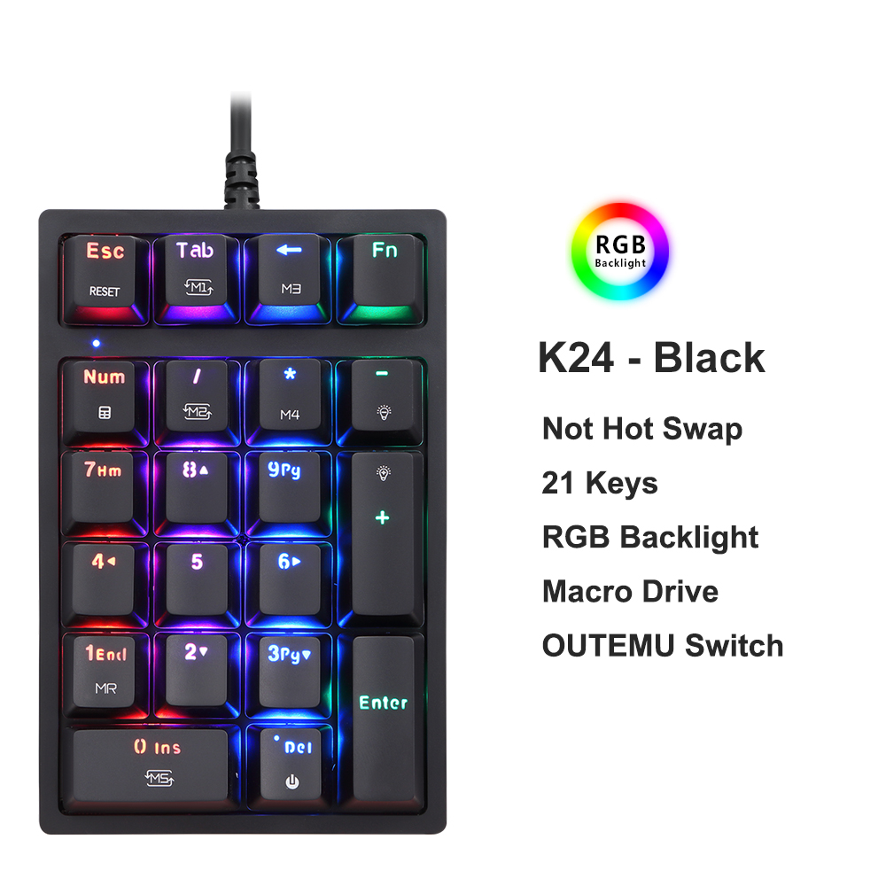 Motospeed K24 cơ khí số bàn phím trắng hot-trao đổi bàn phím có dây máy tính Numpad 21 phím PBT Keycap cho Máy Tính Xách Tay PC
