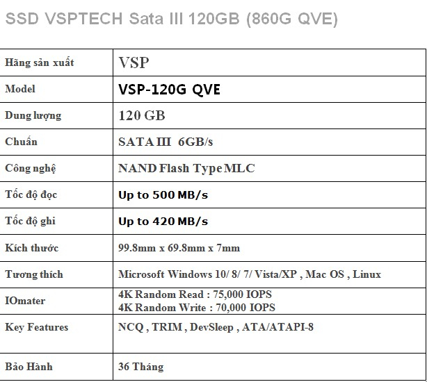 [HCM]Ổ cứng SSD VSPTECH 120G (860G QVE) – Bảo hành 36 tháng