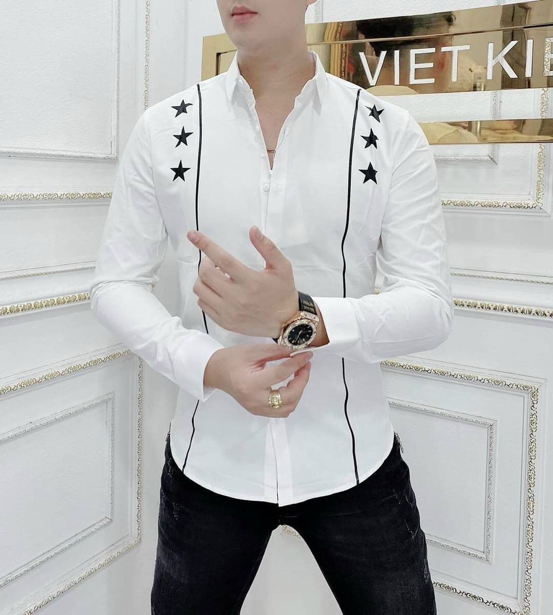 Ao sơ mi nam tay dài from dáng hàn quốc phối siêu đep phong cách trẻ trung