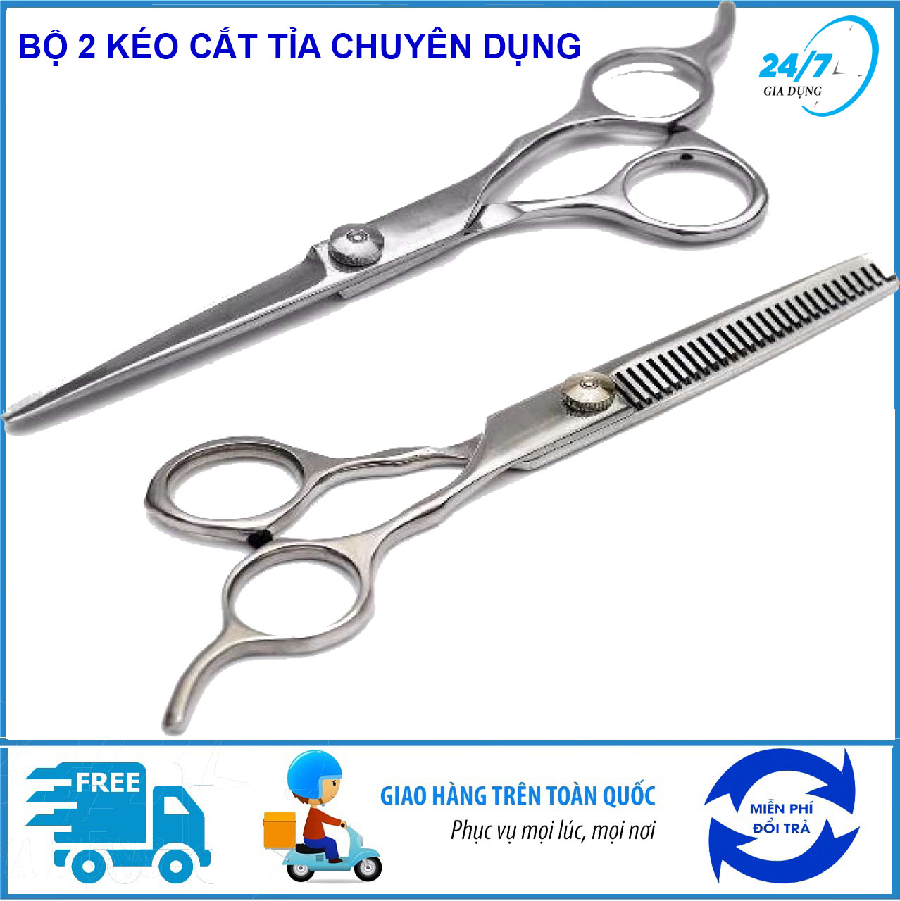 Bộ kéo cắt và kéo tỉa tóc chuyên dụng, dụng cụ cắt tỉa tóc gia đình bằng thép không gỉ.