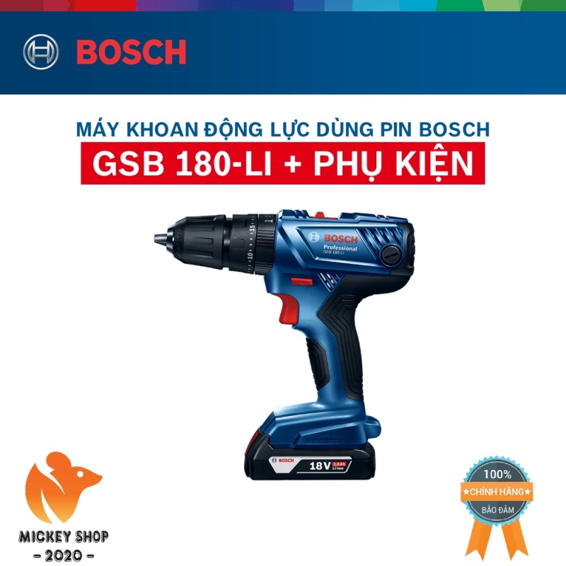 [CHÍNH HÃNG] Máy khoan vặn vít động lực dùng pin cầm tay Bosch GSB 180-LI + phụ kiện mới