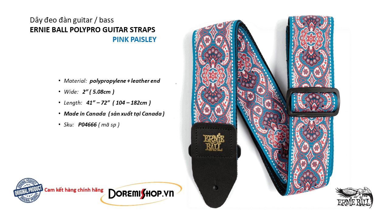 Dây đeo đàn guitar Ernie Ball Guitar bass Strap - made in Canada