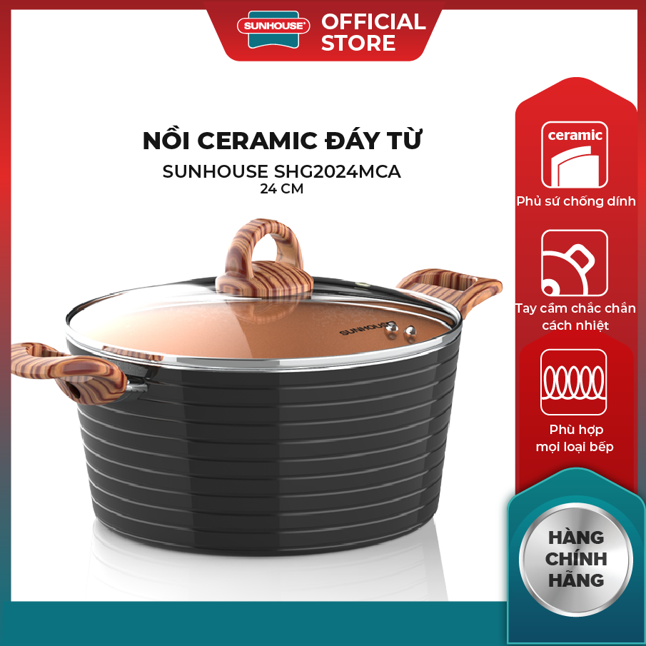 Nồi ceramic đáy từ sunhouse shg2024mca - đường kính 24cm - dùng được với mọi loại bếp