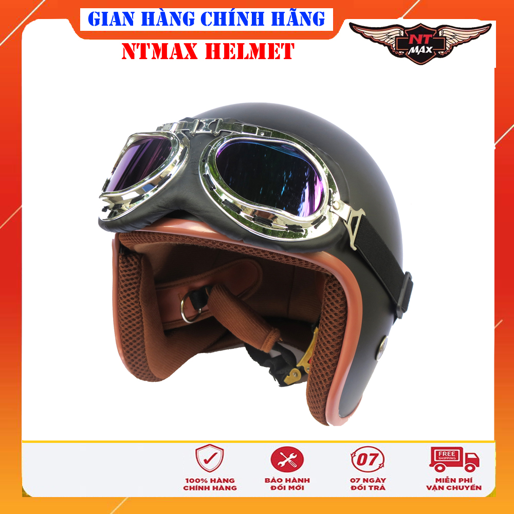 Mũ bảo hiểm 3/4 NTMAX kèm kính UV & kính phi công (nhiều màu)