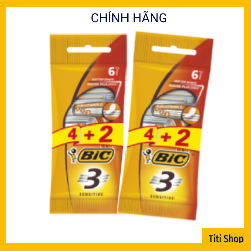 CHÍNH HÃNG 6 cây dao cạo râu 3 lưỡi BIC (1 gói loại 6 cây)