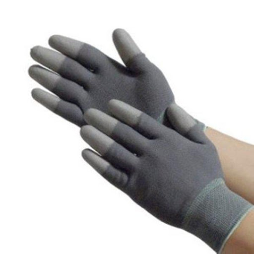 Găng tay sợi polyester phủ pu đầu ngón xám cao cấp