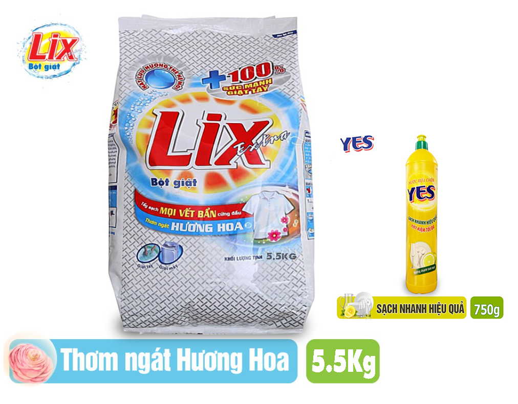 Bột Giặt LIX Extra Hương Hoa Xuân 5.5Kg