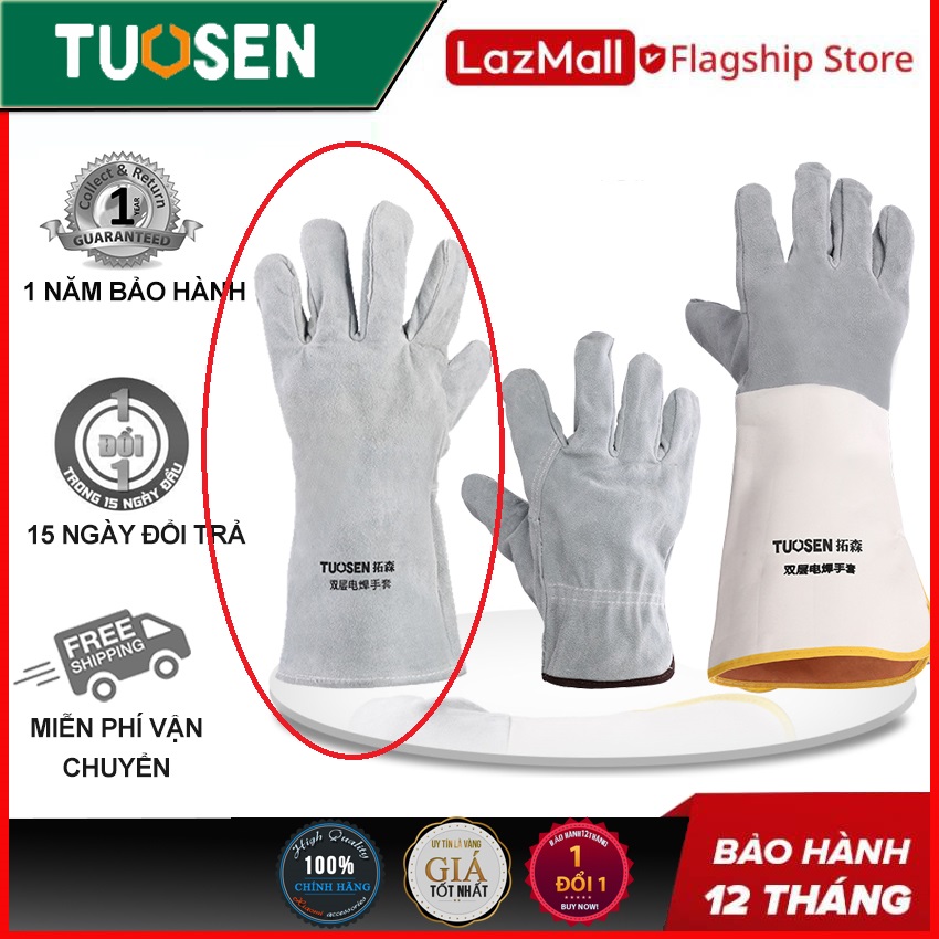 Găng tay hàn nhiệt chống cháy DA BÒ, Găng tay bảo hộ da hàn thấm hút mồ hôi, chống cháy, chịu nhiệt, chống cắt, độ bền cao, bao tay hàn cắt - Chính hãng TUOSEN
