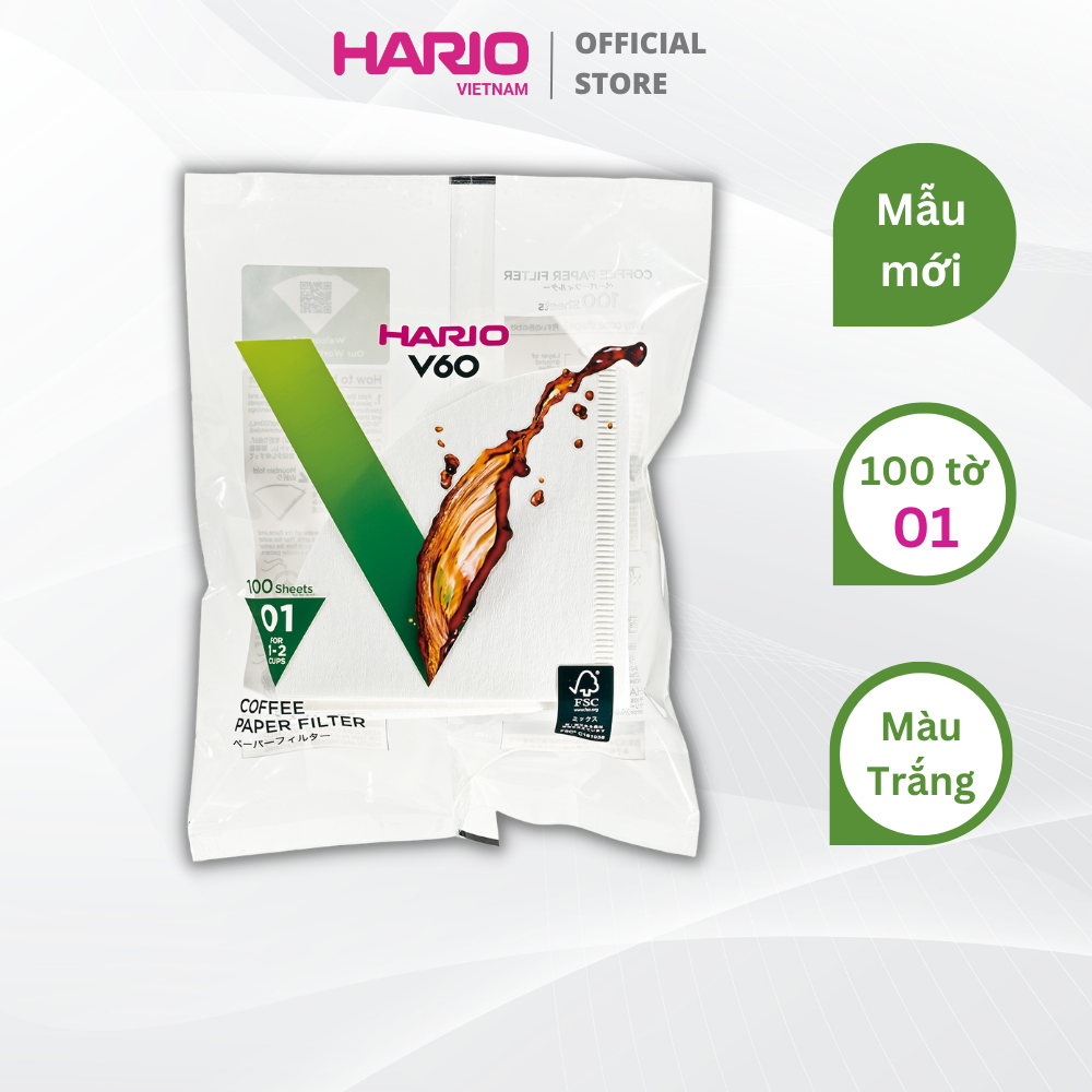 Giấy lọc cà phê HARIO V60 100 tờ (size 01, màu trắng) - V60 Paper Filter 01 W 100 sheets VCF-01-100W