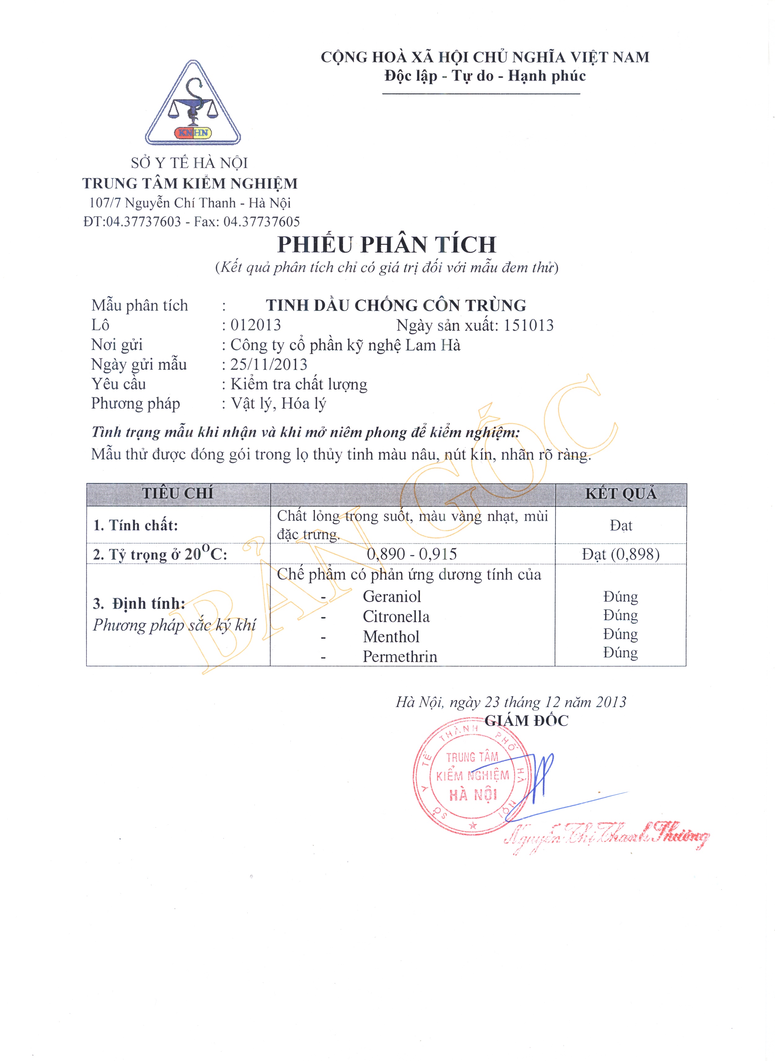 Tinh dầu chống côn trùng Lam Hà 100ml