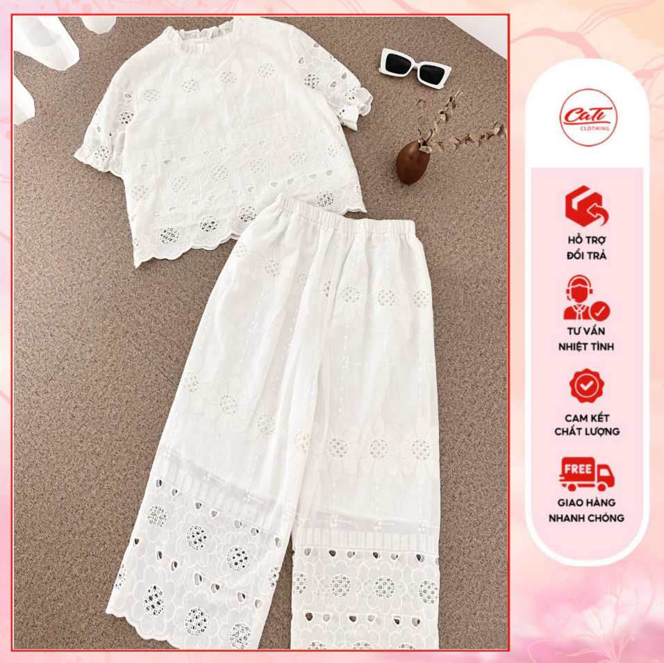 CATI Set thô ren thêu 1 màu trắng (897)