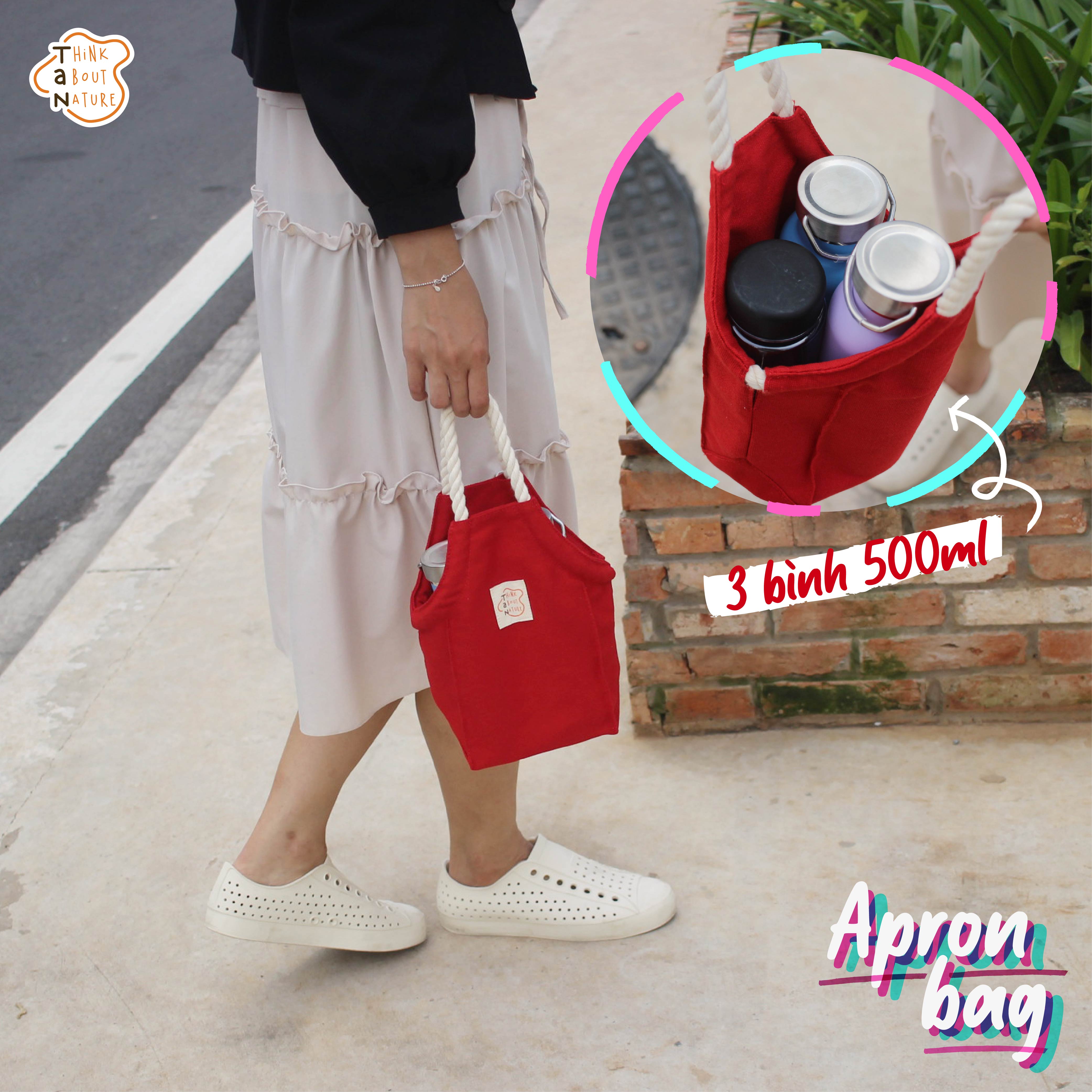 TÚI VẢI CANVAS APRON BAG ĐỰNG BÌNH NƯỚC TANcupholder