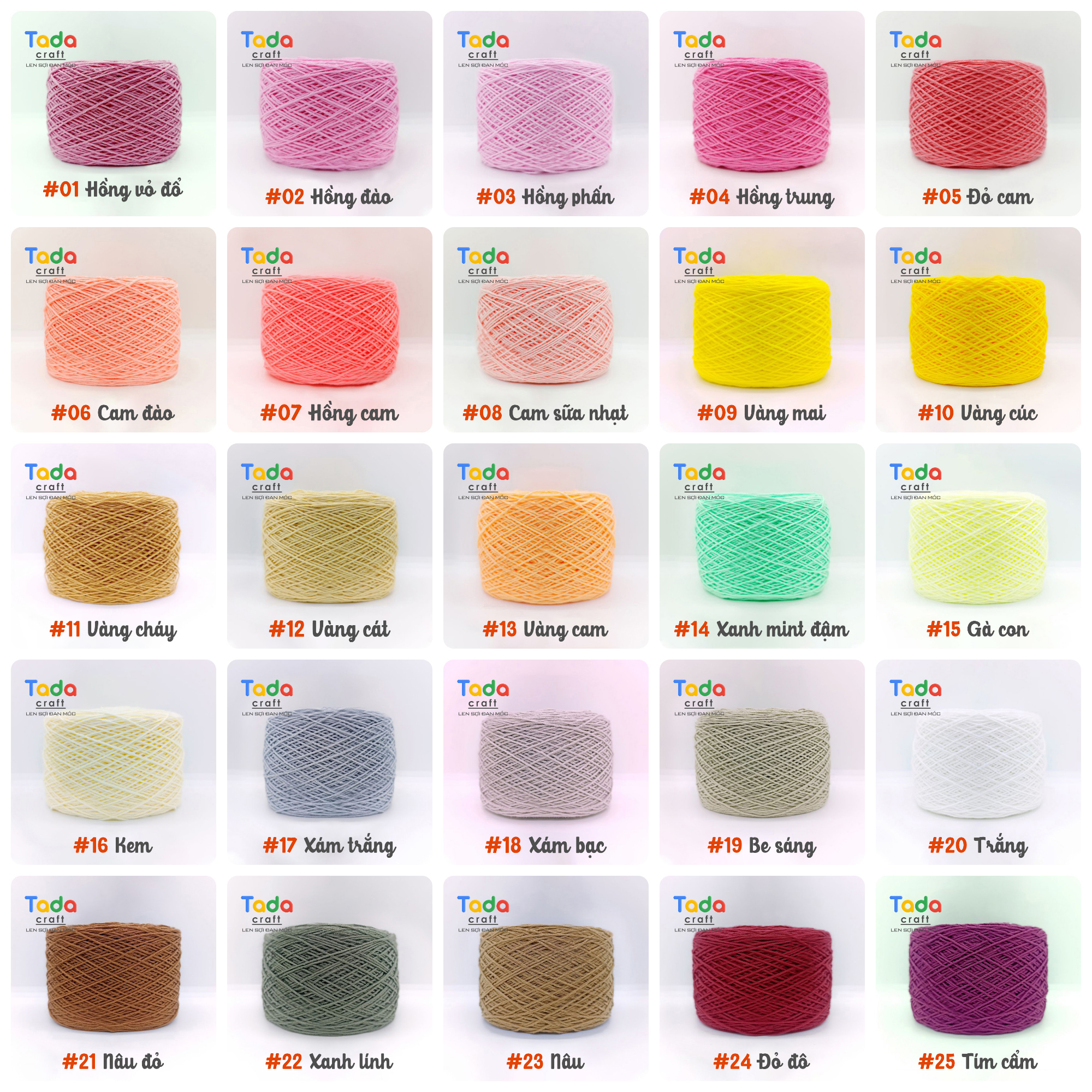 Sợi Cotton Việt Nam 1mm Cuộn 100gr (Mã màu từ 01 đến 50)