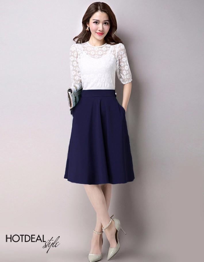 [HCM]Chân váy xòe phối nút