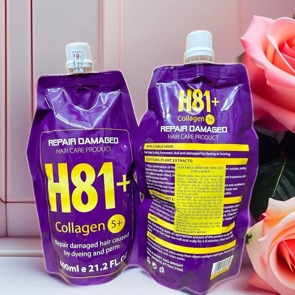 Kem Hấp dầu xả tóc hàng ngày phục hồi H81 plus colagen phục hồi hư tổn khô xơ bóng mượt chăm sóc tóc túi 600ML
