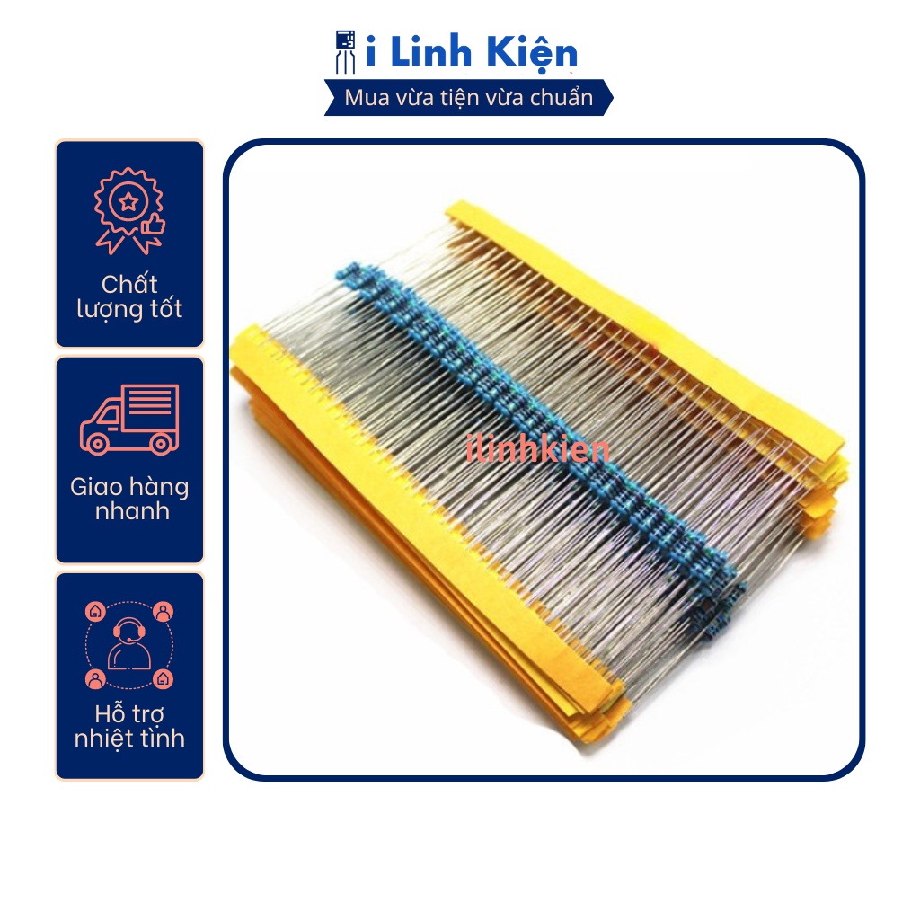 Điện trở vạch 1/4W 1K 1% chân đồng (50c)