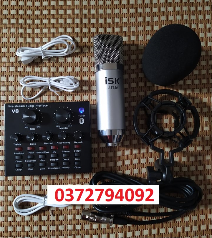 Combo Mic Karaoke Livetream ISK AT350 + Soundcard V8 Bluetooth