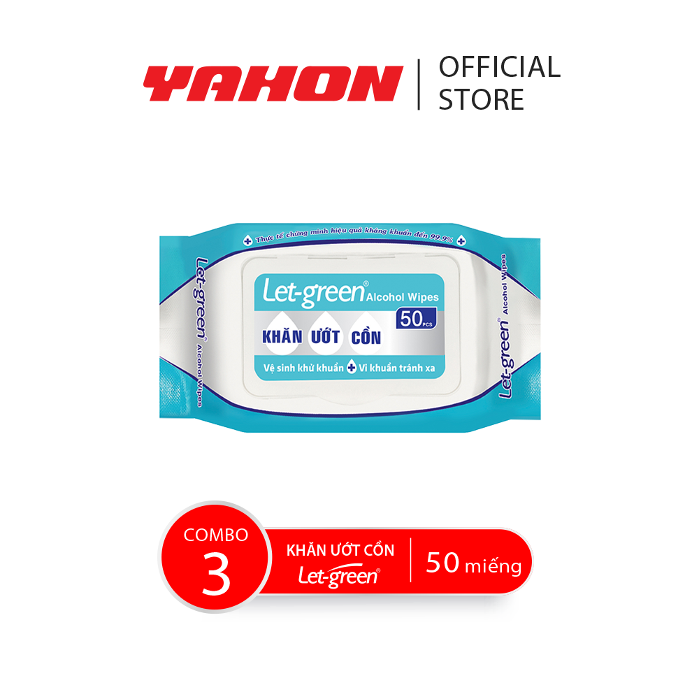 Combo 3 Bao Khăn Ướt Cồn LET-GREEN, 50 Miếng/Bao
