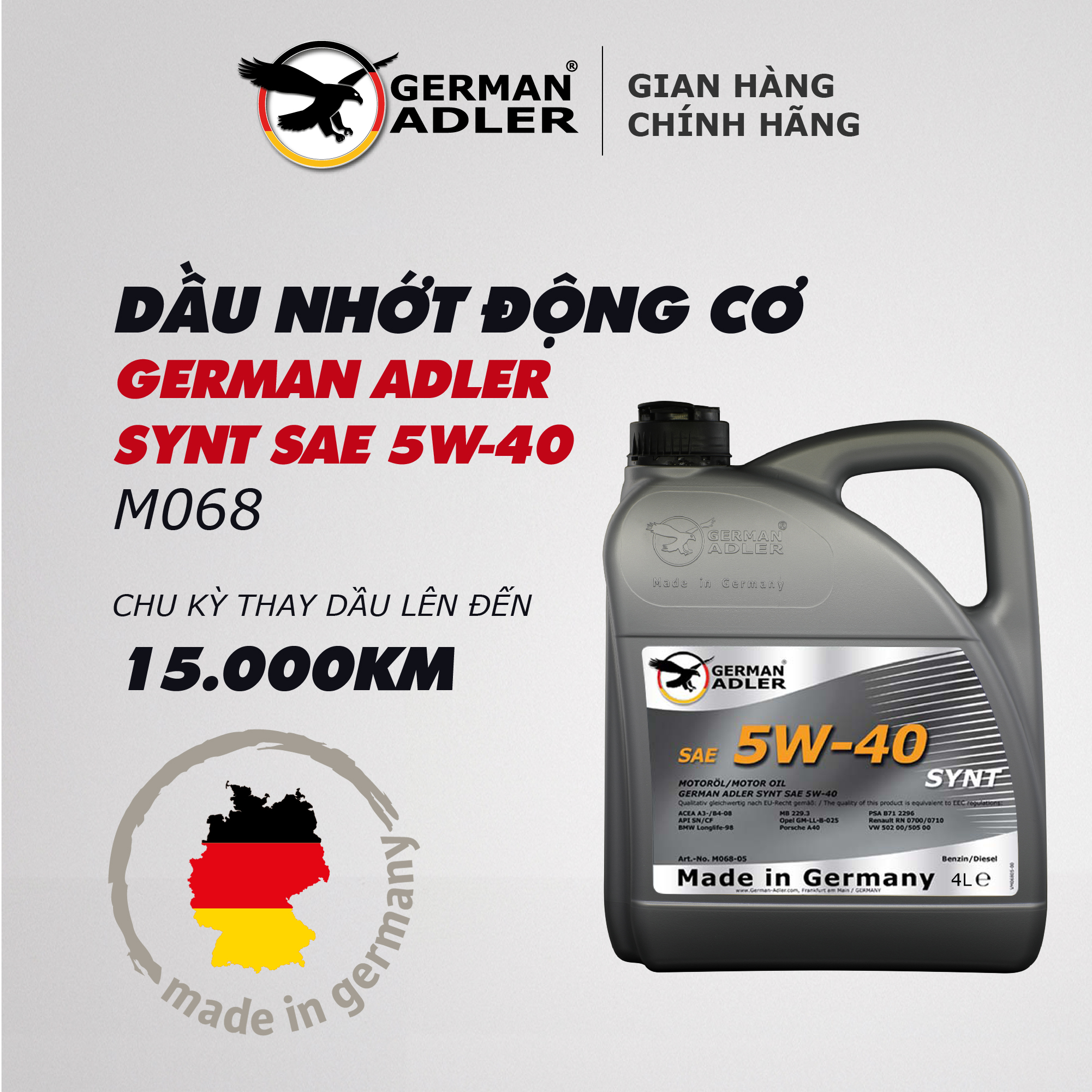 Dầu nhớt động cơ German Adler Synt SAE 5W-40 4 lít