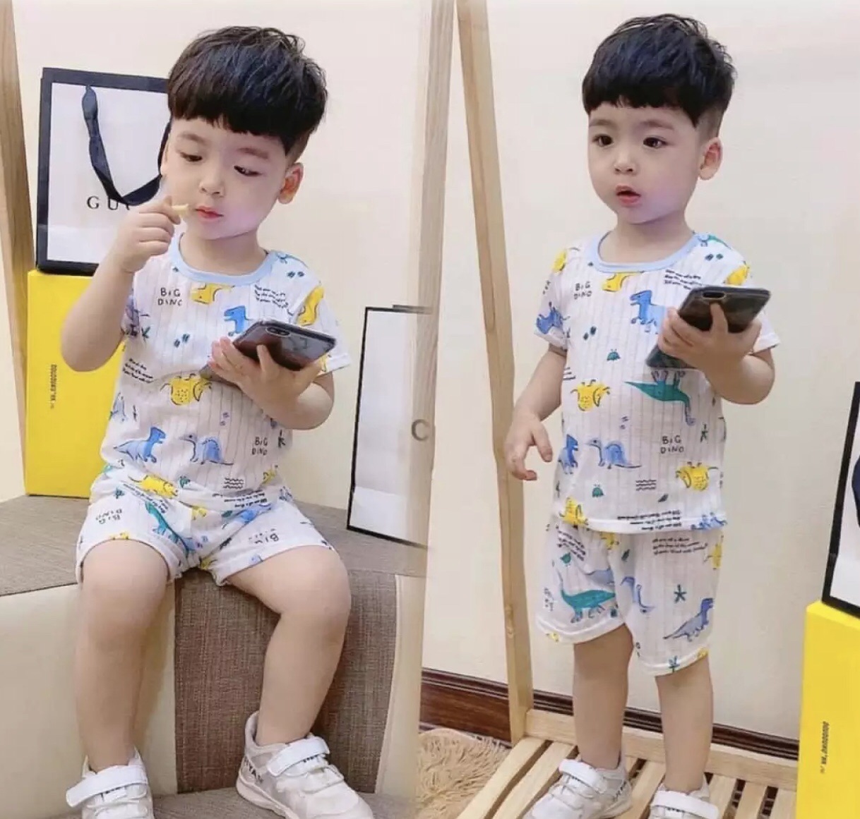 COMBO 5 bộ coton giấy cộc tay cho bé