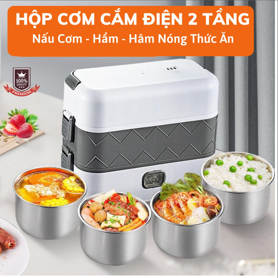 Hộp nấu cơm , hâm nóng thức ăn - hộp cơm cắm điện hàng nội địa , hộp cơm cắm điện văn phòng lunchbox 2 tầng 4 ngăn inox cao cấp, có chức năng nấu chín hâm nóng và giữ nhiệt