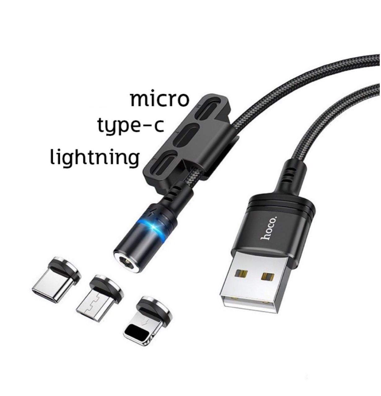 Cáp sạc đầu hít nam châm Hoco DU03 3 in 1 ( Lightning/Micro/Type-c ),sạc nhanh 2A,dài 1m đầu sạc từ tính dễ dàng sử dụng