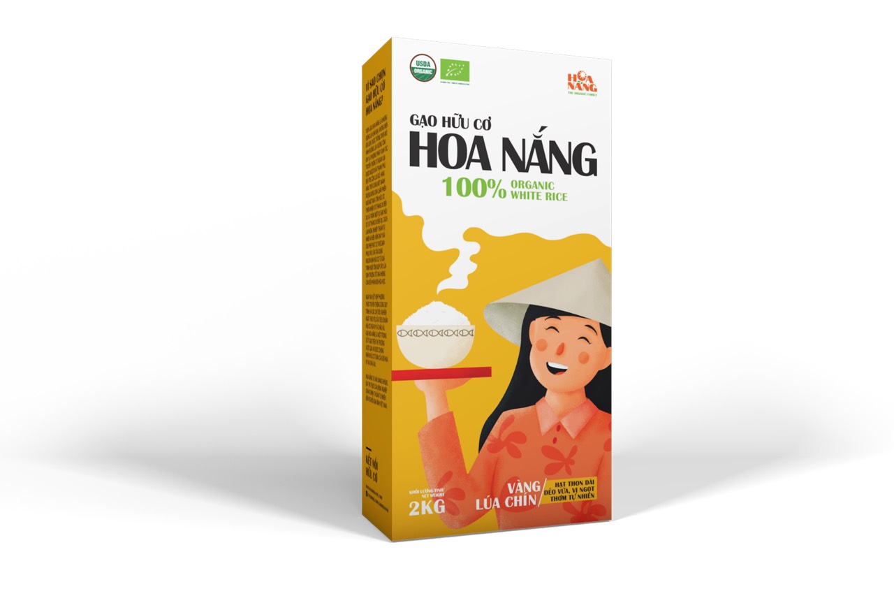 Gạo Hữu Cơ Hoa Nắng - Vàng Lúa Chín Hộp 2Kg - Hạt thon dài, dẻo nhiều, vị ngọt, thơm tự nhiên