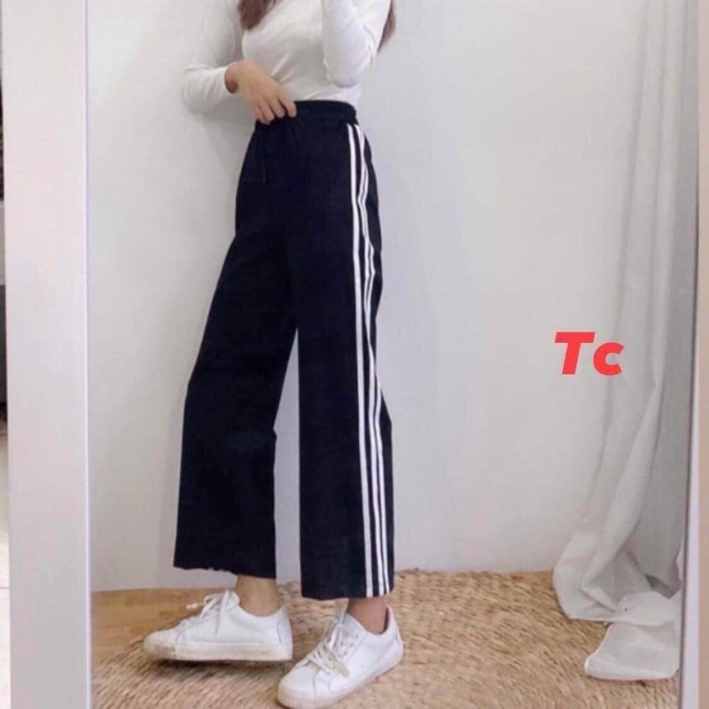[Rẻ vô địch] Quần ba sọc ống rông cạp chun lưng cao freesize