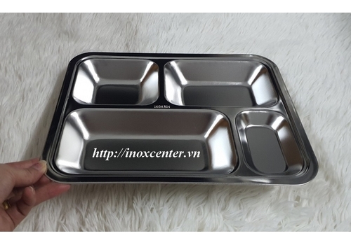 KHAY CƠM INOX 4 NGĂN CẠN -INOX 304 (29X23X2.2 CM)