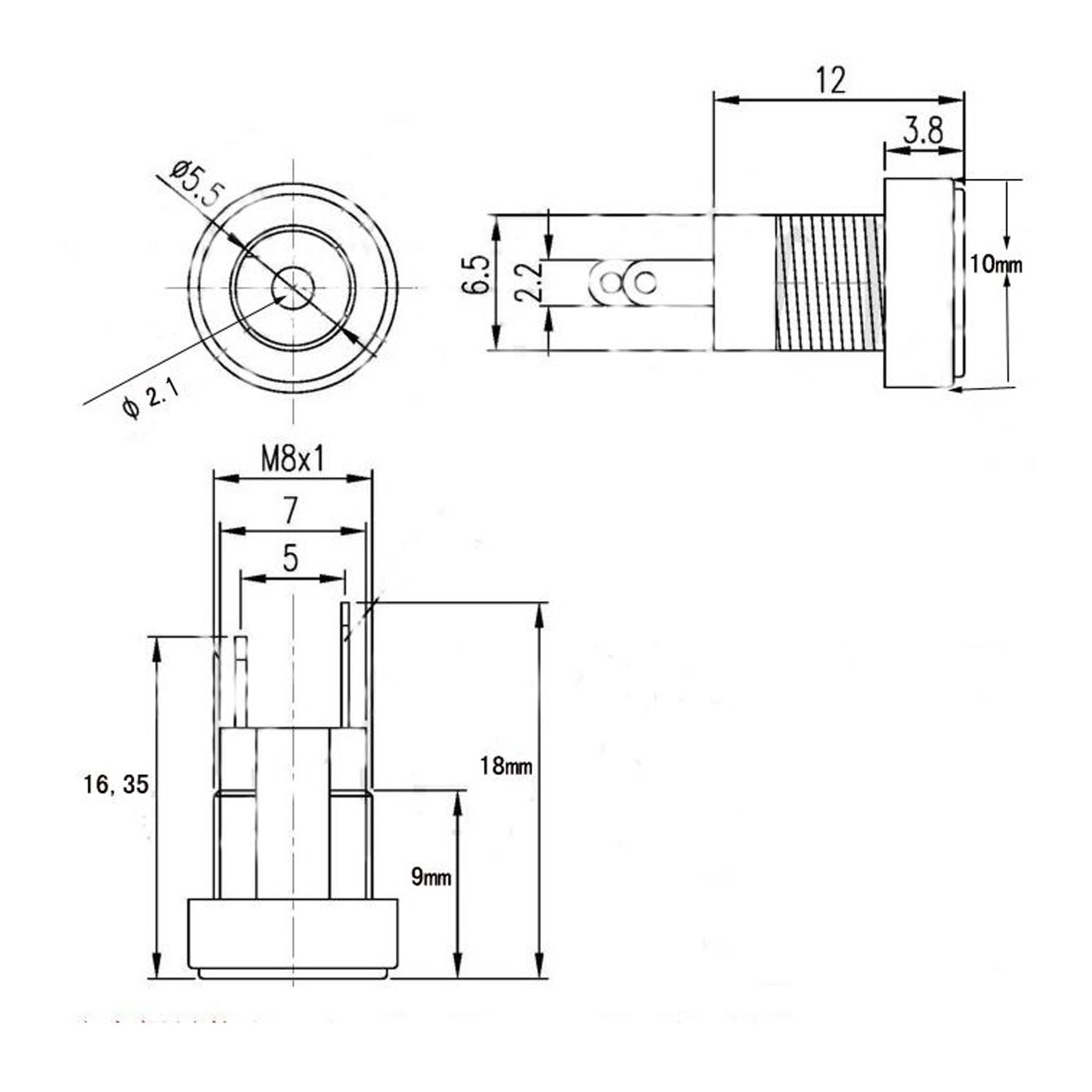 DMF5 Giắc Jack sạc DC, giắc cái (Female) size 5.5x2.1mm