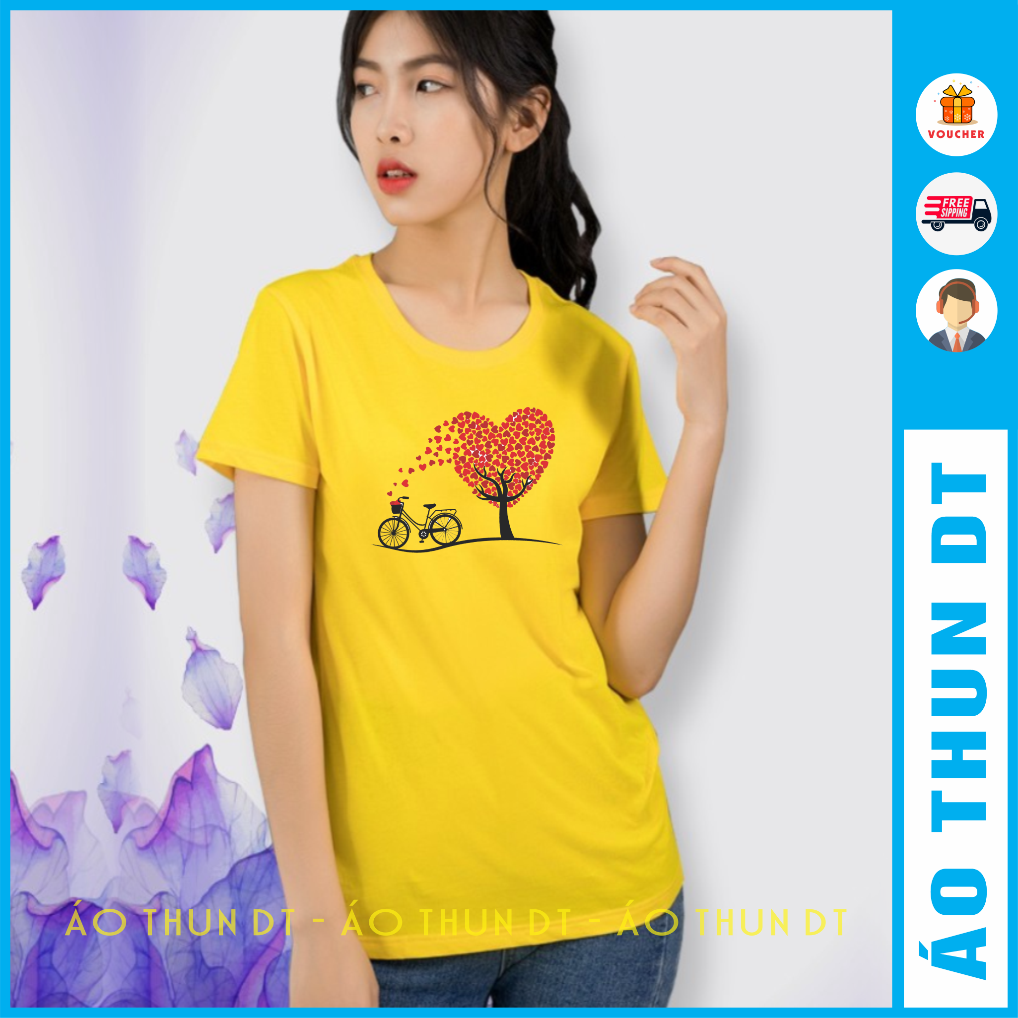 Áo gia đình, màu vàng, cổ tròn