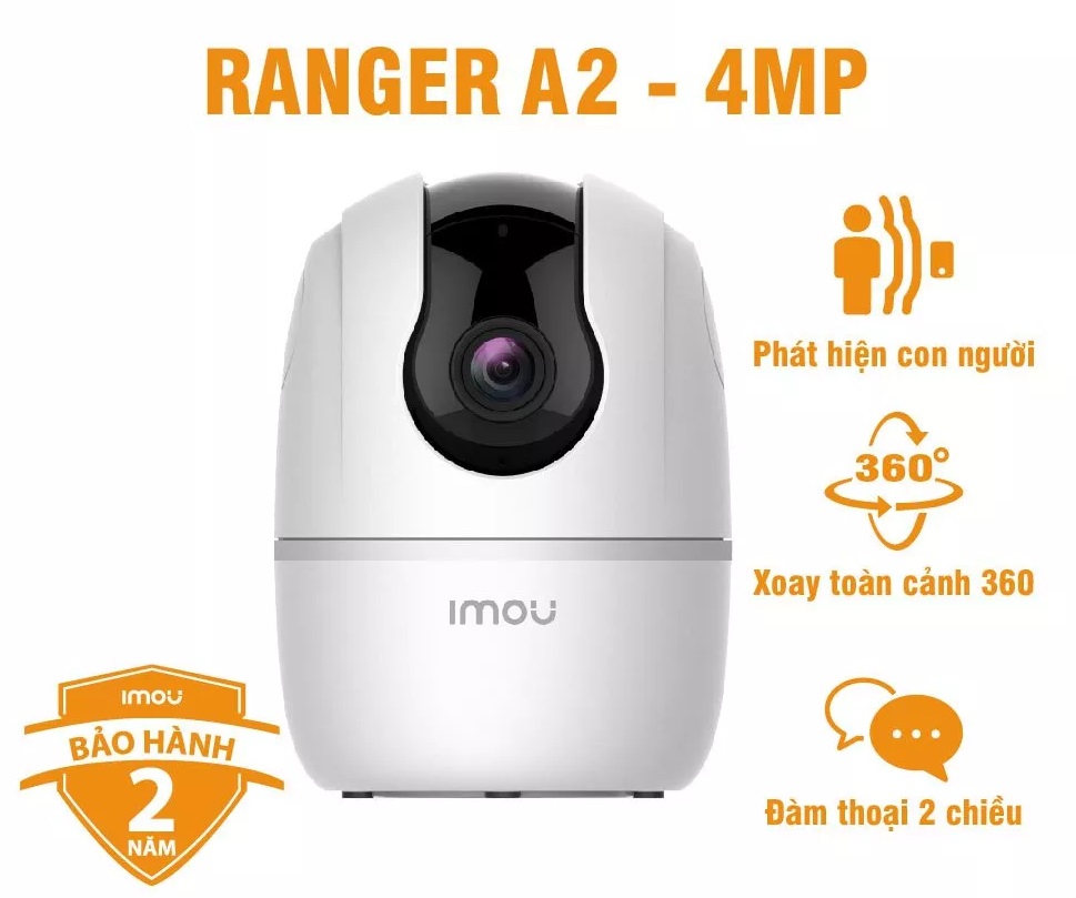 (TẶNG KÈM ĐẾ CAMERA) Camera Wifi Imou Ranger A2 (4MP) - A42P I Phát hiện con người I Xoay toàn cảnh 360 I Đàm thoại 2 chiều I Bảo hành 2 năm