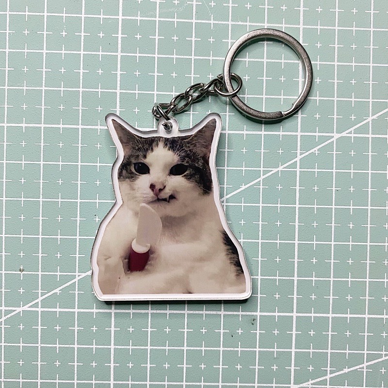 Móc khoá mica mèo meme cute- bựa