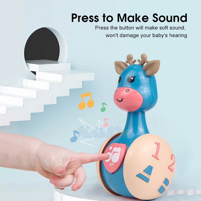 HelloKimi ChildrenCartoon Tumbler Doll Roly-poly Baby Toys Giraffe Tumbler Doll Early Learning Toy Toddler Musical Wobble Rattles Ring Bell Music Learning Educational Toy Cute Shape Toy for Kids
