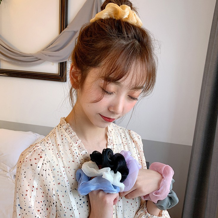 Scrunchies Dây Buộc Tóc/ Cột Tóc Vải Lụa Ánh Nhũ Xinh Xắn HARI