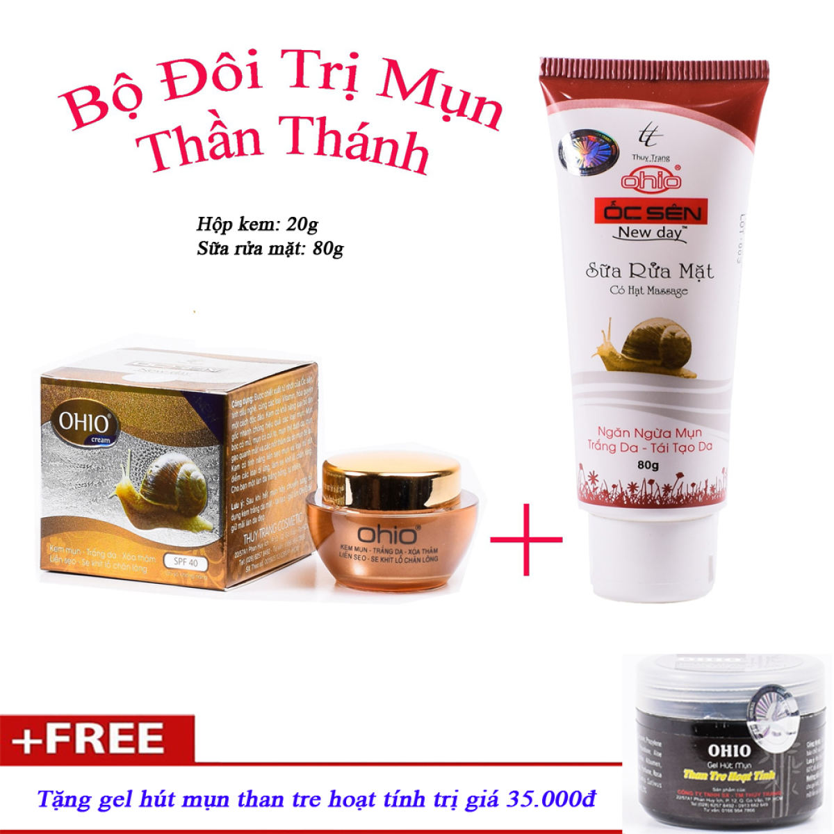 [Hcm]Bộ Mỹ Phẩm Mụn Trắng Da Ohio Ốc Sên New Day + Tặng Gel Hút Mụn