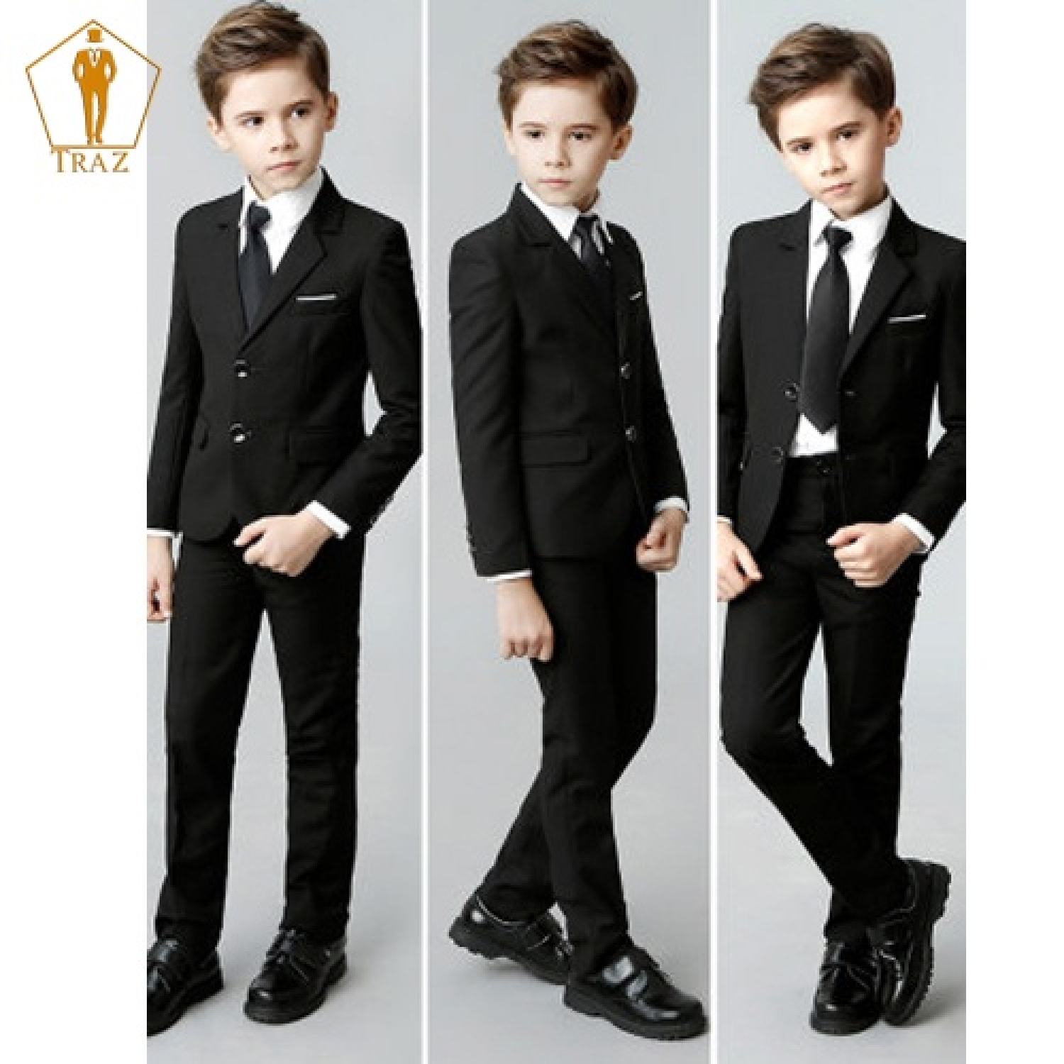 Bộ, Set Vest Đen Cho Bé Trai, Trẻ Em, Con Nít(1 quần, 1 áo vest, 1 ghile, 1 nơ)(bé mập, tròn hoặc cao tăng 1 đến 2 size)