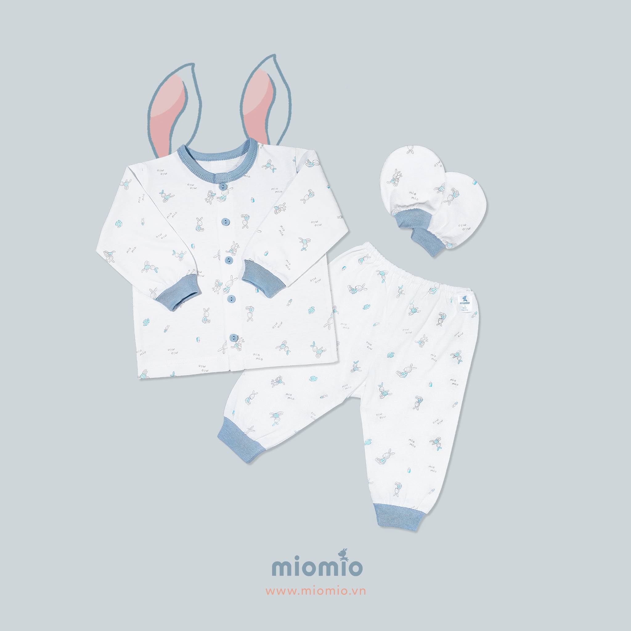 [HCM]MIO MIO - Bộ Quần Áo Nút Giữa Tay Dài BST Thỏ