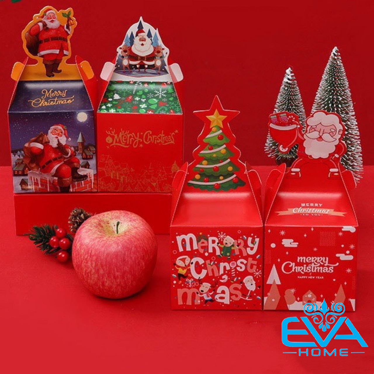 Set 10 Hộp Đựng Quà Noel In Hoạ Tiết Giáng Sinh Hình Ngôi Nhà Có Quai Xách Nhiều Mẫu M3529