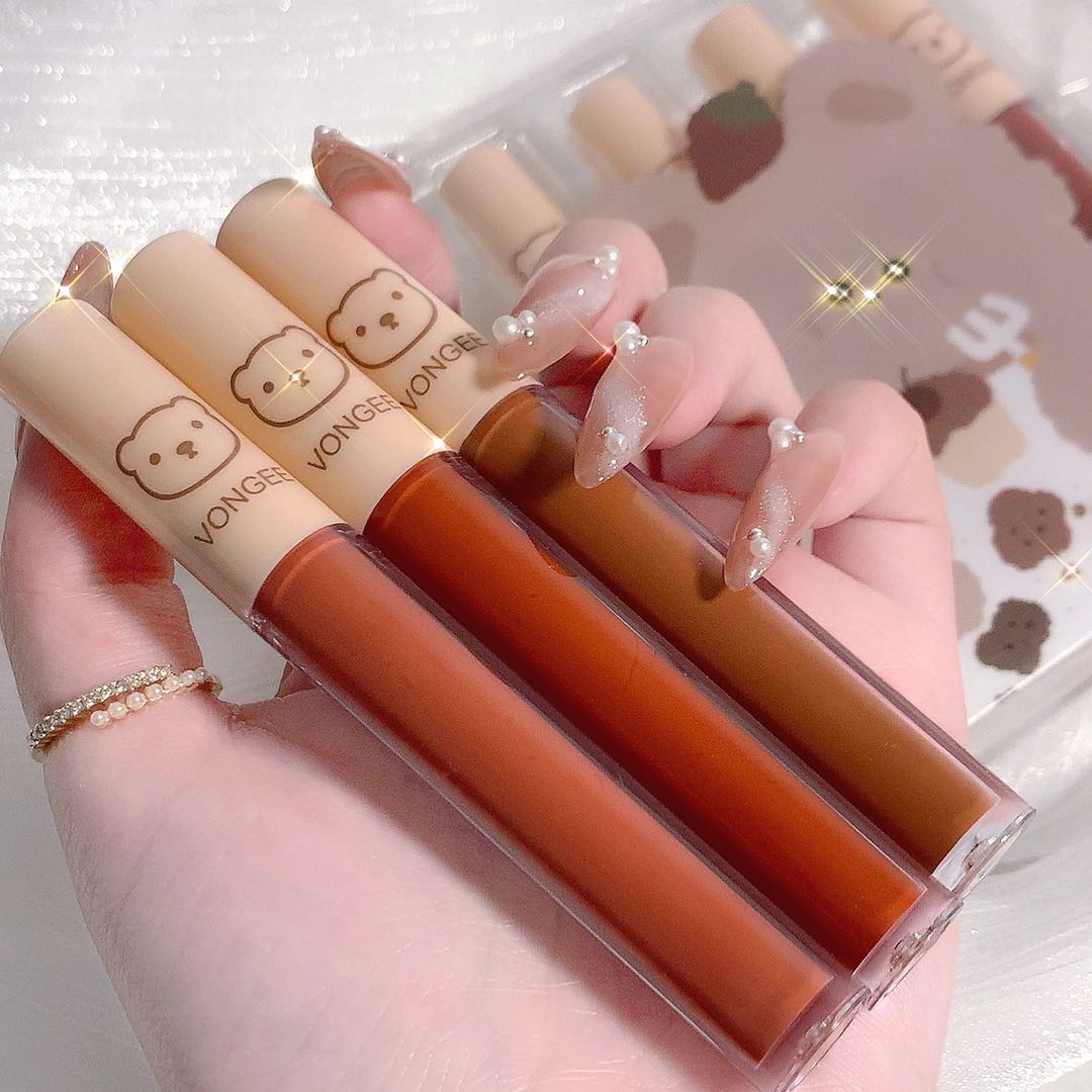 Set 4 Son Kem Lì VONGEE Gấu Nâu