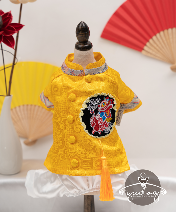 Áo dài mặc tết cho chó mèo yudog áo dài gấm thêu lân áo tết cho thú cưng chó mèo