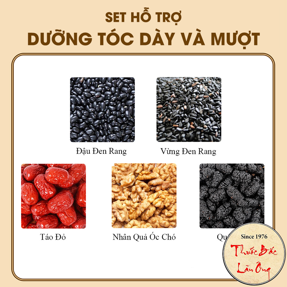 Set ngũ vị hỗ trợ dưỡng tóc dày mượt (Đậu đen, táo đỏ, dâu tằm,...)