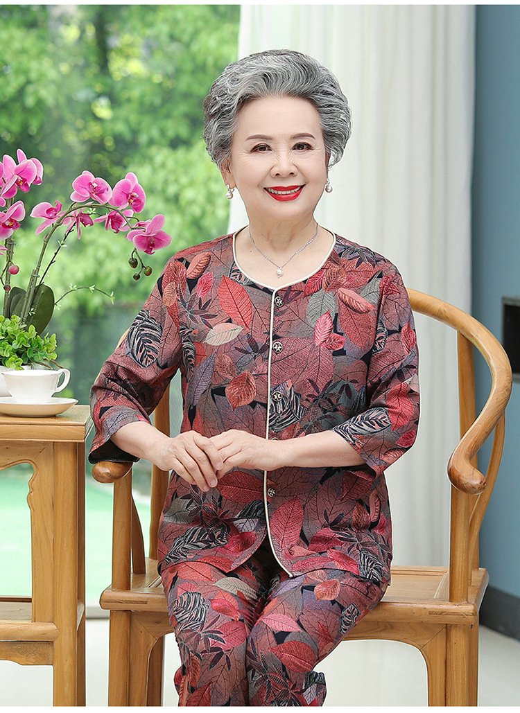 Bộ mặc nhà dài tay cho người già, bộ đồ bà chất lụa cực mát