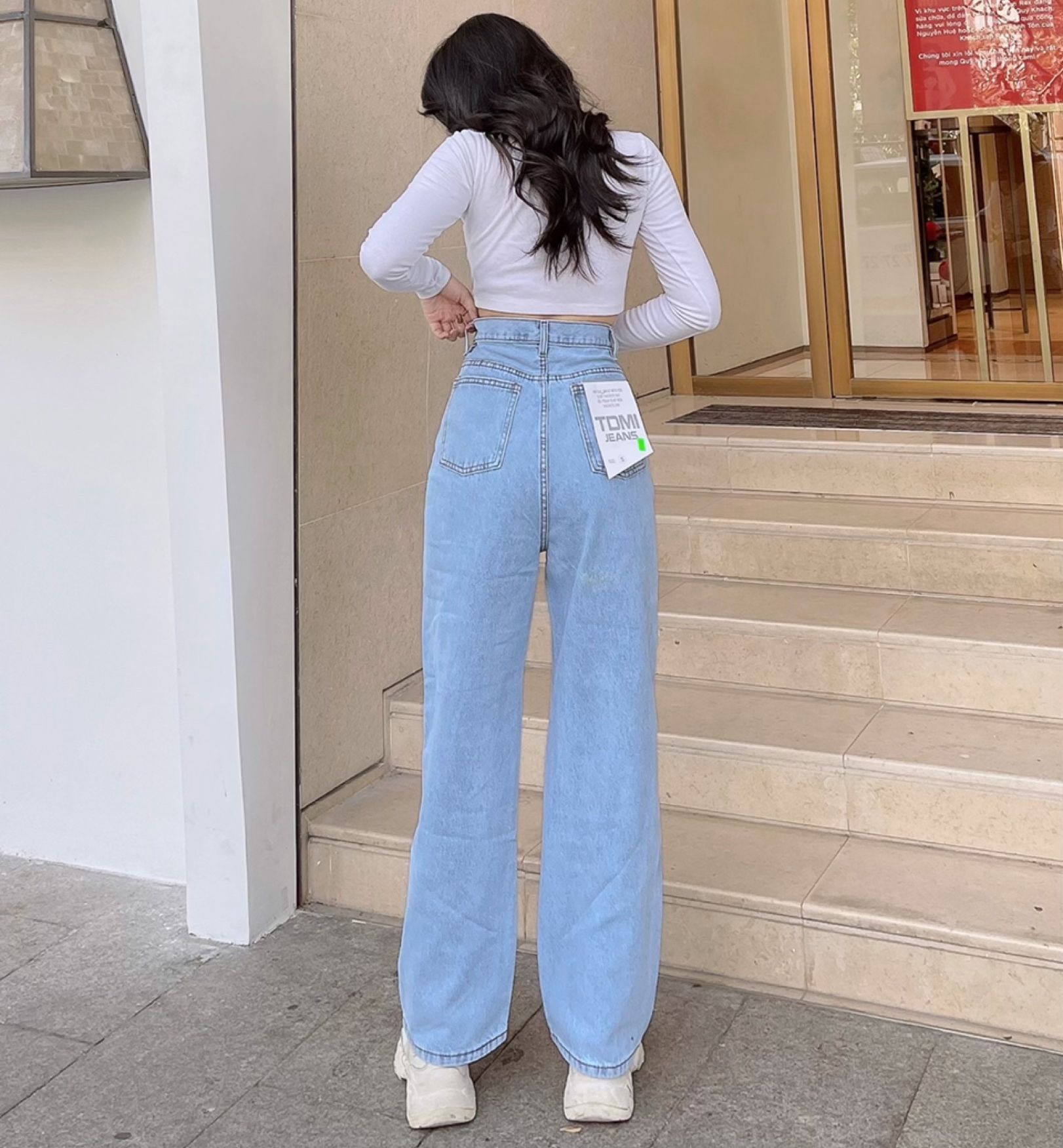 QUẦN JEANS ỐNG RỘNG NỮ LƯNG CAO TRƠN MÀU XANH NHẠT CAO CẤP HADI LAI CUỐN ĐỈNH CAO THỜI TRANG PHÁ CÁCH HOT HIT