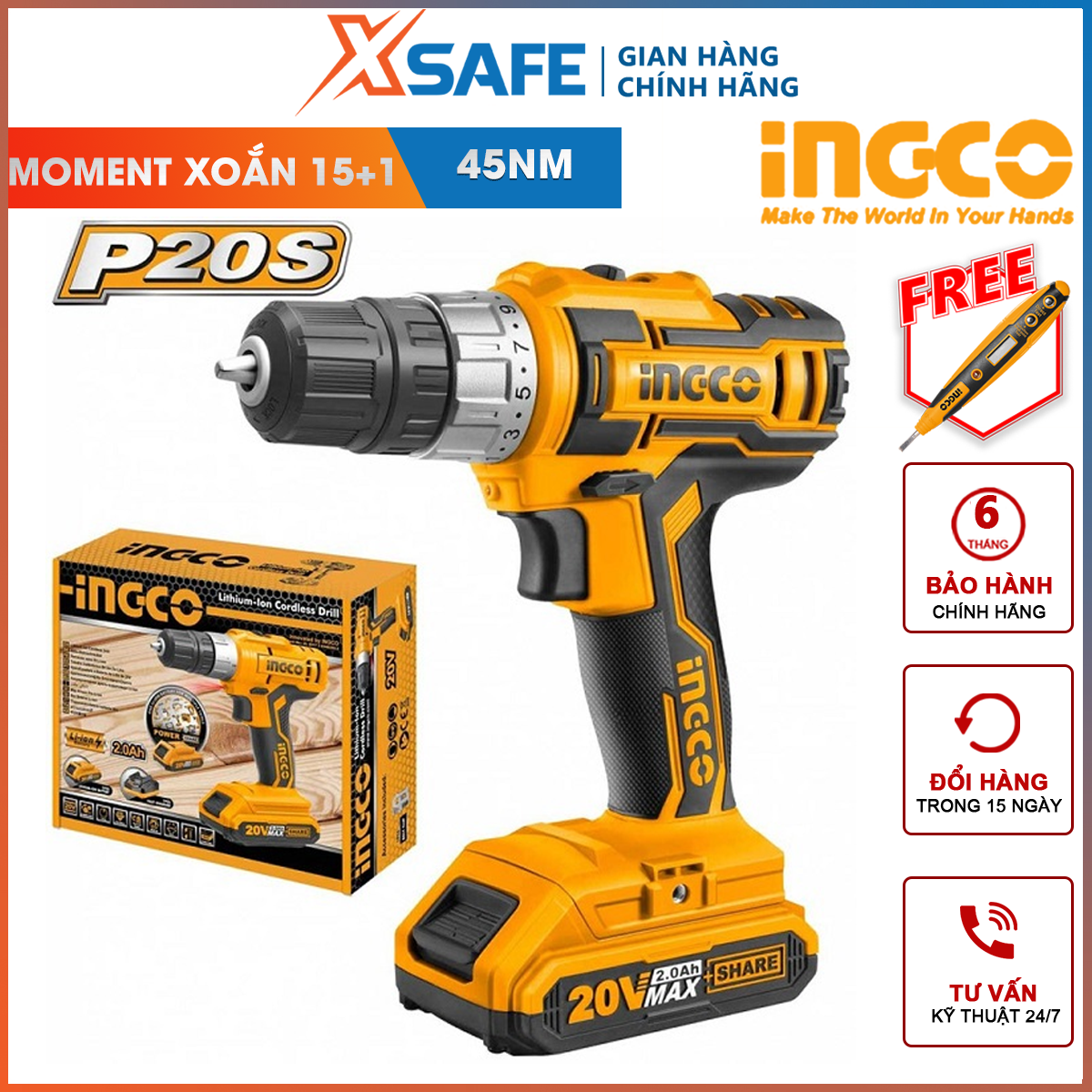 Drill using battery 20V ingco CDLI20024 | electric drill screwdriver included 1PCs battery and 1PCs bureau rechargeable 2H, with LED lights, salamanders mechanical 2 speed, capable of drilling wood, iron, bolted no mode hammer [genuine] [xsafe]