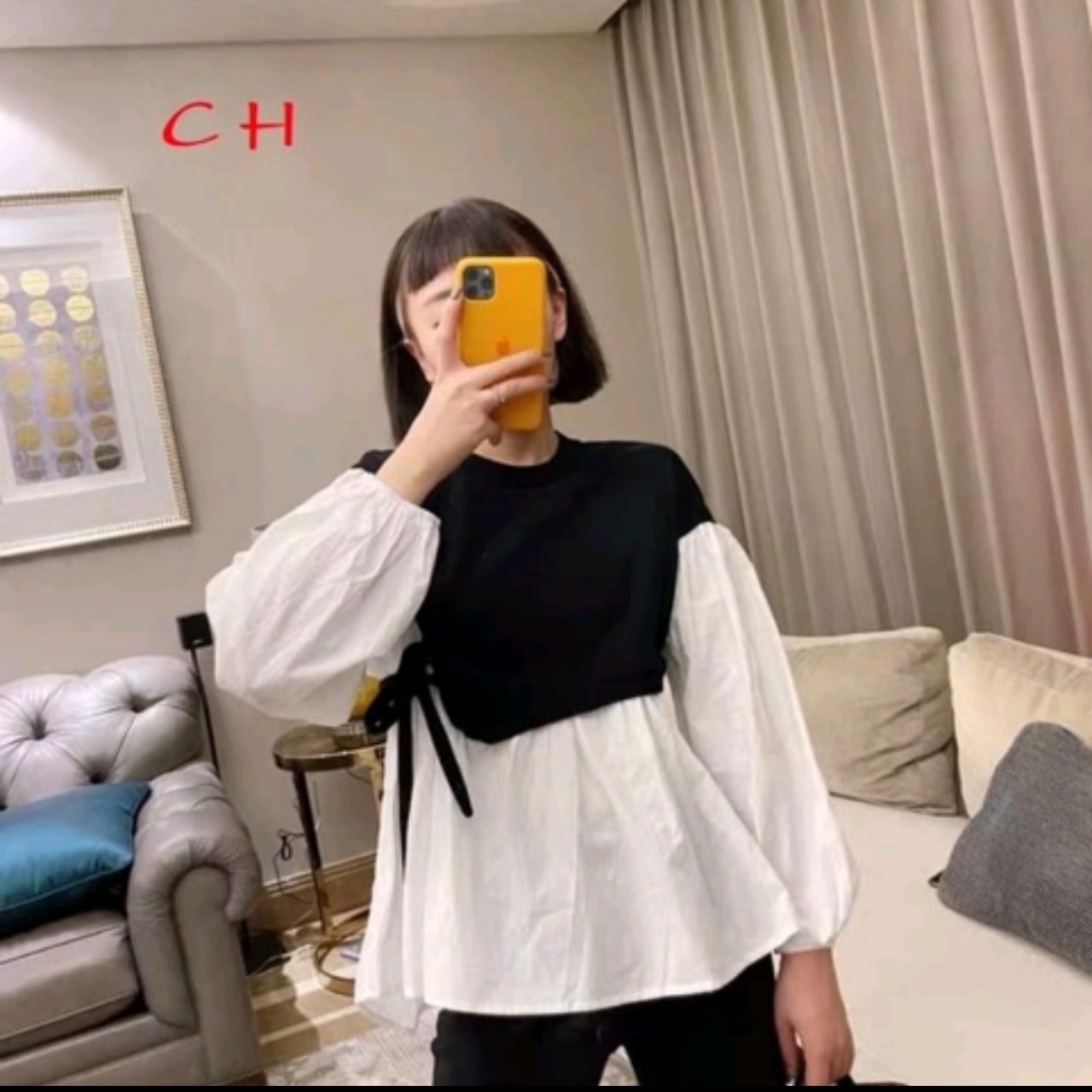 Áo  Phối Vạt Sơ Mi Nơ Eo . Dáng BABY Doll siêu hottrend